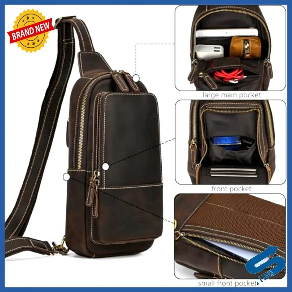 Genuine Leather Sling Bag Crossbody Shoulder Bag Men's Compact Travel